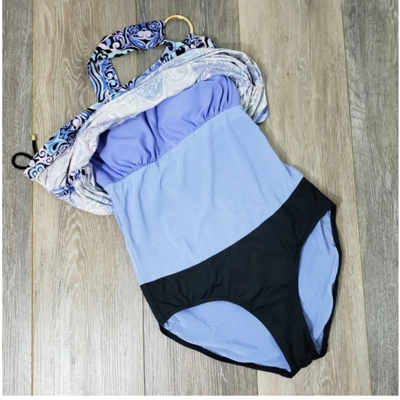 Jantzen size 12 bathing suit Swimsuit One-piece Periwinkle/Pink Graphic - Picture 8 of 9